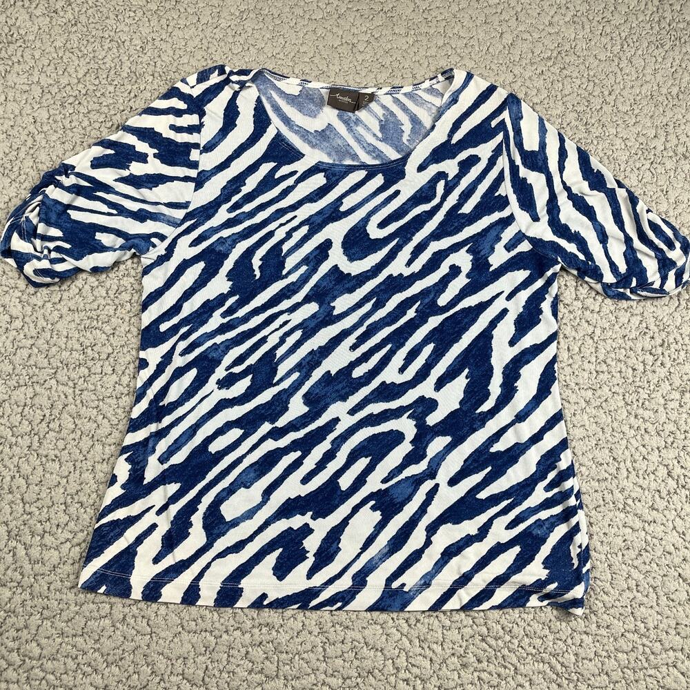 Chico's Travelers Size 2 Medium Blue Scrunch Sleeve Slinky